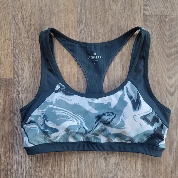 Athleta Green Marble Triple Dare Sports Bra Size Large - Picture 1 of 5